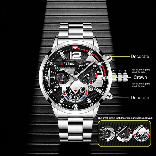 2022 Fashion Mens Watches Luxury Stainless Steel Quartz Wristwatch Calendar Luminous Clock Men Business Casual Leather 1