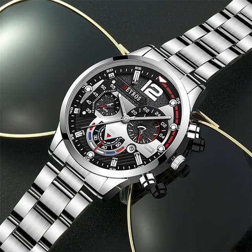2022 Fashion Mens Watches Luxury Stainless Steel Quartz Wristwatch Calendar Luminous Clock Men Business Casual Leather 4
