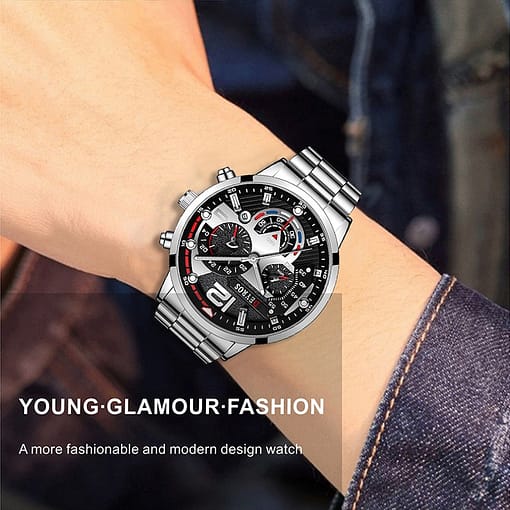 2022 Fashion Mens Watches Luxury Stainless Steel Quartz Wristwatch Calendar Luminous Clock Men Business Casual Leather 5
