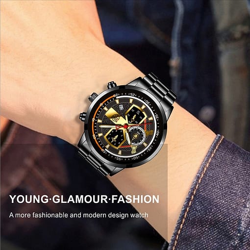 Brand Mens Watches Fashion Men Sport Stainless Steel Quartz Wristwatch Man Clock Business Casual Leather Watch 5
