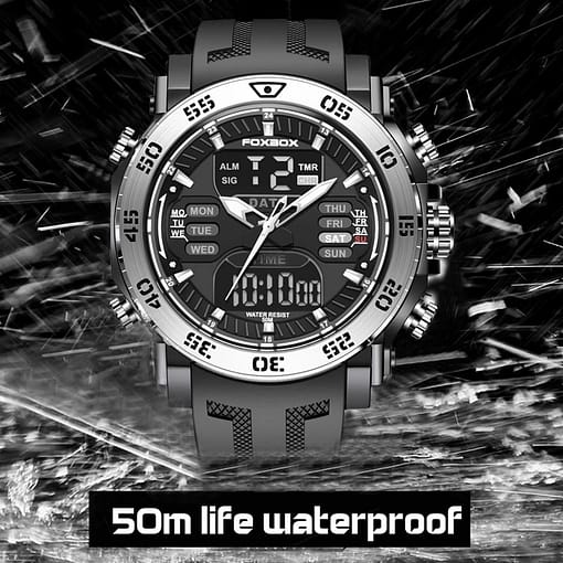 Foxbox Military Watch Waterproof Wristwatch Alarm Watches Mens Sport Dual Display Watch Digital Watch For Men 1
