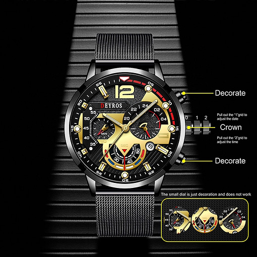 Fashion Mens Business Watches Luxury Gold Stainless Steel Mesh Belt Quartz Wrist Watch Luminous Clock Men 1
