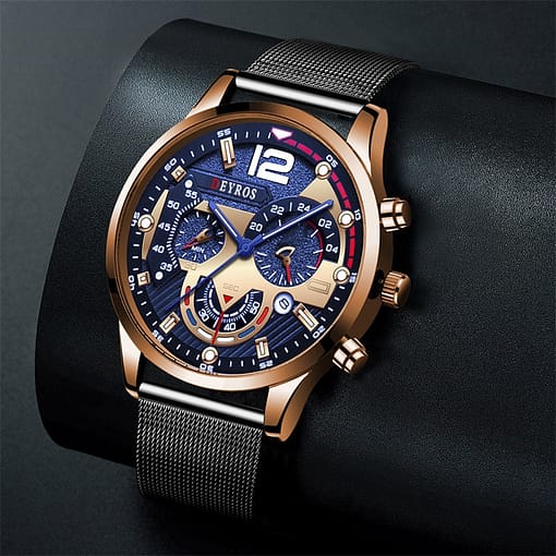 Fashion Mens Business Watches Luxury Gold Stainless Steel Mesh Belt Quartz Wrist Watch Luminous Clock Men 3