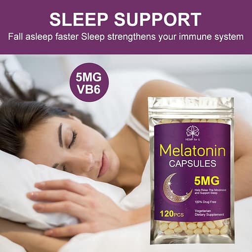 Hemp For U Melatonin Capsules Help Deep Sleep Vitamin B6 Save Insomnia Fall Asleep Fast Improve 3