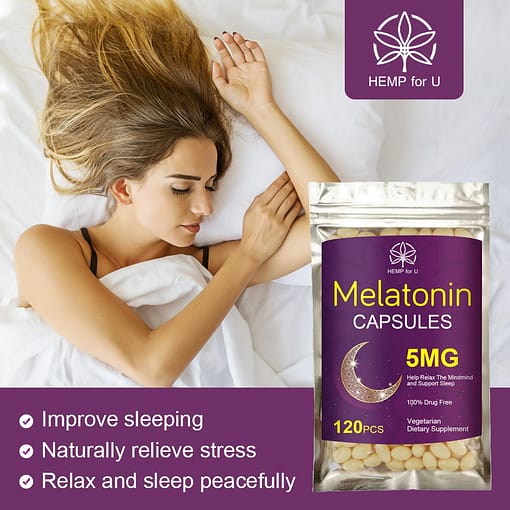 Hemp For U Melatonin Capsules Help Deep Sleep Vitamin B6 Save Insomnia Fall Asleep Fast Improve 4