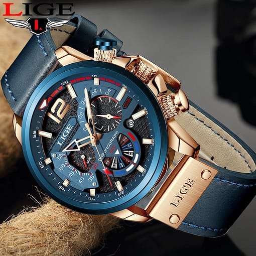 Lige New Mens Watches Top Brand Luxury Leather Sport Watch Men Fashion Chronograph Quartz Man Clock 1