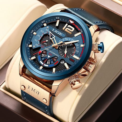 Lige New Mens Watches Top Brand Luxury Leather Sport Watch Men Fashion Chronograph Quartz Man Clock 2