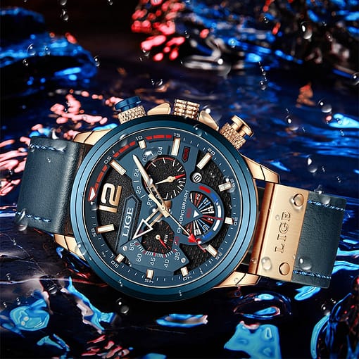 Lige New Mens Watches Top Brand Luxury Leather Sport Watch Men Fashion Chronograph Quartz Man Clock 3