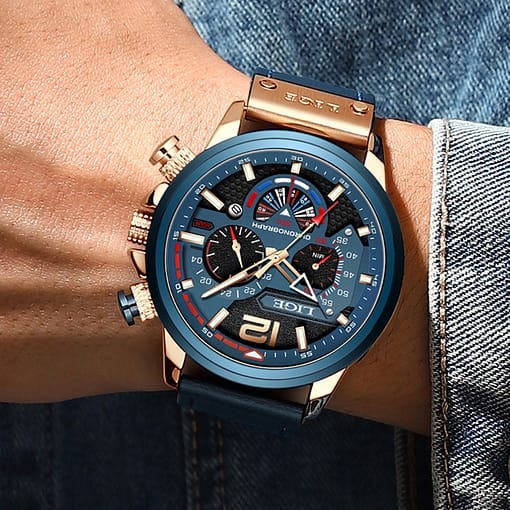 Lige New Mens Watches Top Brand Luxury Leather Sport Watch Men Fashion Chronograph Quartz Man Clock 4