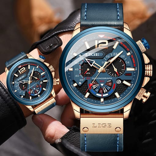 Lige New Mens Watches Top Brand Luxury Leather Sport Watch Men Fashion Chronograph Quartz Man Clock 5