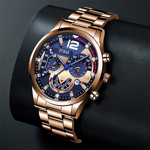Luxury Mens Watches Fashion Gold Stainless Steel Quartz Wrist Watch Calendar Luminous Clock Men Business Casual 3
