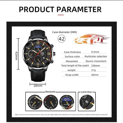 Men Sport Watch Stainless Steel Quartz Wristwatch Man Business Casual Simple Leather Bracelet Male Luminous Clock 1