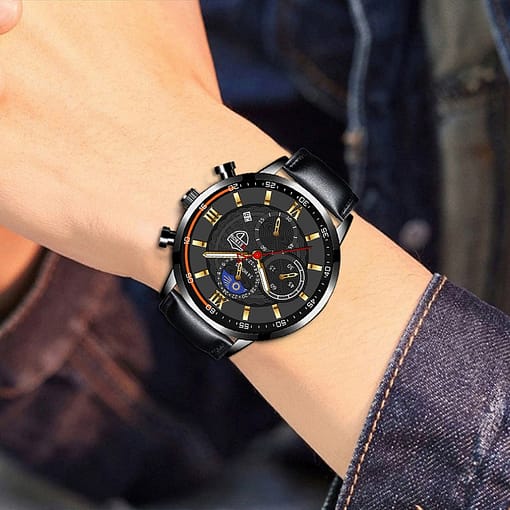 Men Sport Watch Stainless Steel Quartz Wristwatch Man Business Casual Simple Leather Bracelet Male Luminous Clock 5