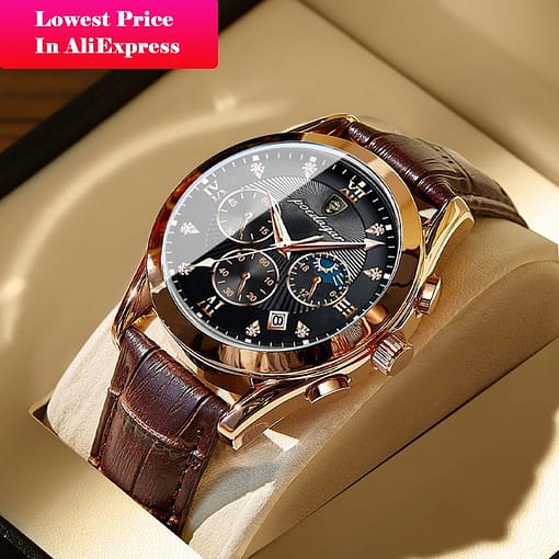 Poedagar Men Watch New Top Brand Luxury Waterproof Luminous Sport Wristwatch Quartz Military Genuine Leather Relogio 3